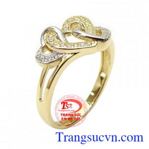 Nhẫn nữ vàng dịu dàng 10k nhập khẩu Korea với thiết kế hình trái tim lồng nhau biểu tượng cho tình yêu và hạnh phúc