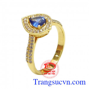Nhẫn nữ vàng Sapphire giọt nước kiểu dáng thời trang, độc đáo mang lại vẻ duyên dáng, nữ tính cho phái nữ,Nhẫn nữ vàng Sapphire giọt nước