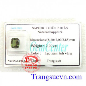 Saphir thiên nhiên lục xám ánh vàng