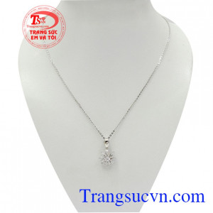 Bộ dây chuyền vàng trắng duyên dáng vàng 10k nhập khẩu Hàn Quốc thiết kế tinh tế, thời trang