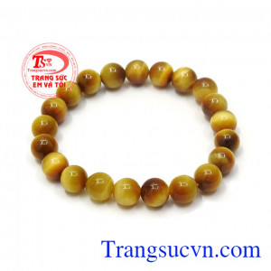 Vòng đá mắt hổ màu vàng tươi là biến thể hiếm gặp nhất trong tự nhiên, nằm lẫn với biến thể màu nâu vàng, với màu sắc đẹp, lấp lánh sang trọng,Chuỗi tay đá mắt hổ 8 ly