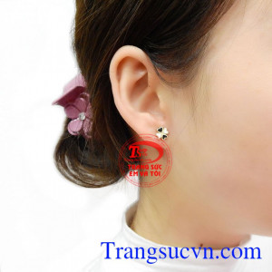 Hoa tai nữ cỏ bốn lá may mắn vàng 10k nhỏ xinh.