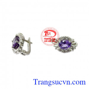 Thiết kế tỉ mỉ, chi tiết mang đến sự sang trọng, quý phái mang đến cho chủ nhân sự nổi bật,Hoa tai thạch anh tím thời trang