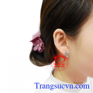 Hoa tai vàng trắng duyên dáng, yêu kiều vàng 10k.