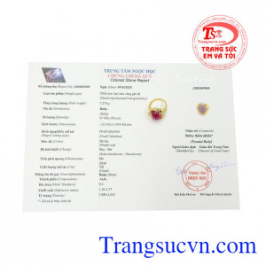 Nhẫn nữ ruby rực rỡ có giấy kiểm định đá quý, giao hàng toàn quốc.
