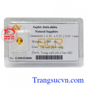 Sapphire vàng ép vỉ an nhiên màu sắc đẹp, chất lượng đá đảm bảo, với kiểu chế tác facet càng làm tăng sự lấp lánh và trong suốt của sản phẩm