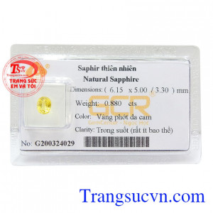 Sapphire vàng thiên nhiên an nhiên màu sắc đẹp, chất lượng đá cao cấp, có giấy kiểm định đá quý kèm theo
