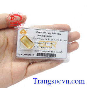 Viên thạch anh vàng thiên nhiên có thể bọc vàng hoặc bạc để làm nhẫn, mặt dây. Đá ép vỉ thạch anh vàng đẹp