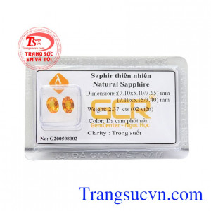 Đá saphir ép vỉ bền đẹp. Đôi bông tai sapphire vàng