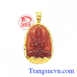 Phật bản mệnh Sửu - Dần bình an đã mã não thiên nhiên bọc vàng 14k bền đẹp, tinh xảo và sắc nét