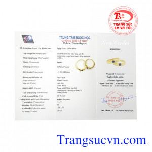 Nhẫn cưới saphir yêu thương có giấy kiểm định đá quý.