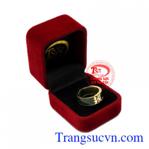 Nhẫn ngọc Nephrite chữ Phúc kim tiền, tài lộc.