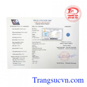 Đây là viên đá khai sinh của tháng 12 và là viên đá kỉ niệm 4 năm ngày cưới. Viên đá Topaz đại cát