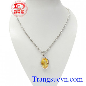 Bộ dây thạch anh vàng tài lộc kết hợp giữa mặt dây thạch anh vàng và dây chuyền Italy cao cấp