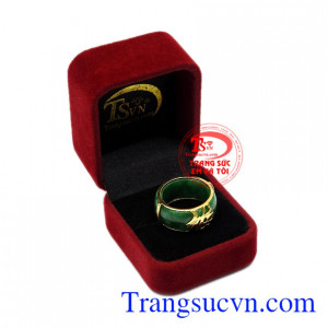 Nhẫn nam chữ Phúc cẩm thạch 10k