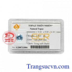 Viên Topaz cát tường có giấy kiểm định từ trung tâm kiểm định uy tín, chất lượng.