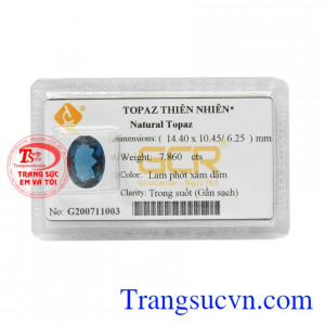 Viên Topaz thiên nhiên may mắn có giấy kiểm định từ trung tâm kiểm định uy tín.