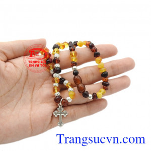 Thiết kế đẹp mắt, sản phẩm an toàn cho trẻ em. Chuỗi hổ phách thánh giá bạc