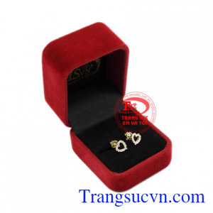 Hoa tai trái tim yêu thương vàng 14k