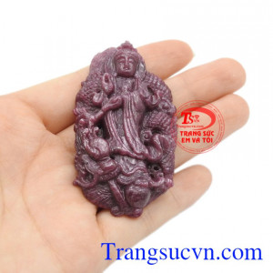 Mặt phật bà ruby cưỡi rồng có giấy kiểm định đá quý, phù hợp với người mệnh hỏa và mệnh thổ.