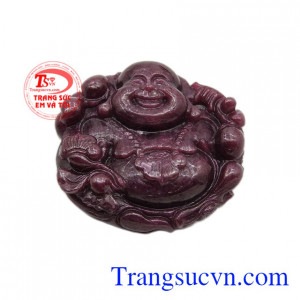 Mặt phật Di Lặc ruby hạnh phúc chạm khắc từ đá ruby thiên nhiên, có giấy kiểm định đá quý.