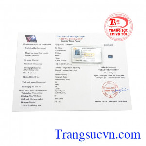 Viên topaz thiên nhiên cao cấp có giấy kiểm định đá quý.