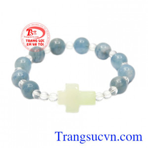 Chuỗi mân côi aquamarine 9 ly đẹp được chế tác từ đá aquamarine thiên nhiên chất lượng.