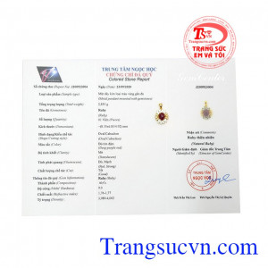 Mặt dây ruby tỏa sáng có giấy kiểm định đá quý, nhận đặt chế tác theo yêu cầu.