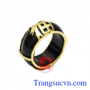 Nhẫn mã não đen chữ phúc