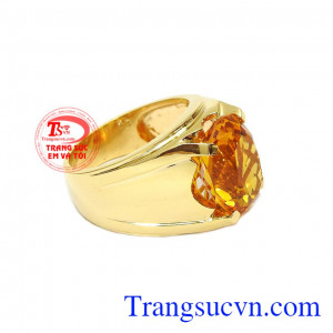 Sản phẩm chế tác từ vàng tây 14k và đá thạch anh vàng. Nhẫn nam thạch anh vàng thời trang