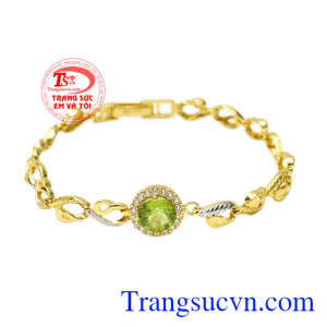 Lắc tay vàng peridot sung túc vàng tây 10k gắn đá peridot thiên nhiên chất lượng cao.