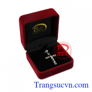 Thánh giá vàng trắng đức tin vàng 18k