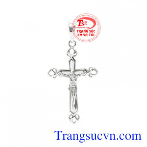 Thánh giá vàng trắng đức tin được chế tác sáng bóng, đường nét tinh tế.