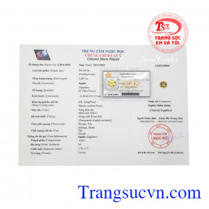 Viên saphir vàng thiên nhiên đẹp có giấy kiểm định đá quý.