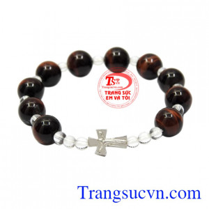 Chuỗi mân côi mắt hổ 10 ly là sự kết hợp hoàn hảo của đá mắt hổ thiên nhiên cùng bạc.