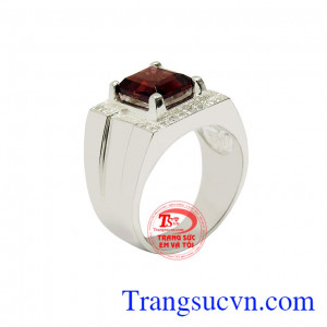 Nhẫn bạc nam granat thiên nhiên