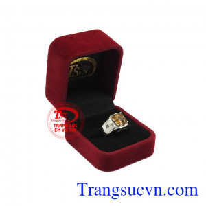 Nhẫn bạc thạch anh vàng mệnh kim nhận đặt chế tác theo yêu cầu.