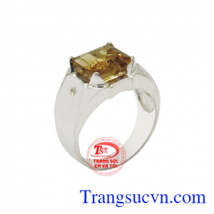 Nhẫn bạc thạch anh vàng mệnh kim