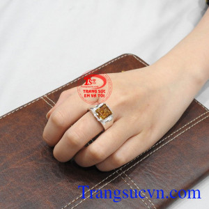 Nhẫn bạc thạch anh vàng mệnh kim