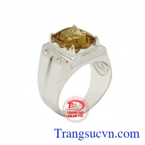 Nhẫn bạc thạch anh vàng phái mạnh