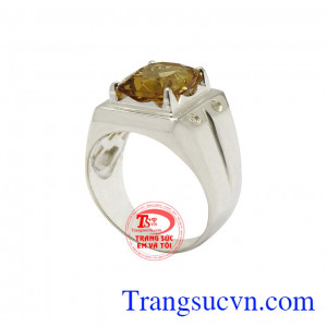 Nhẫn bạc thạch anh vàng phái mạnh hợp thời trang và cá tính. 