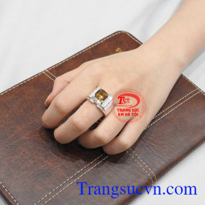 Nhẫn bạc thạch anh vàng thời thượng