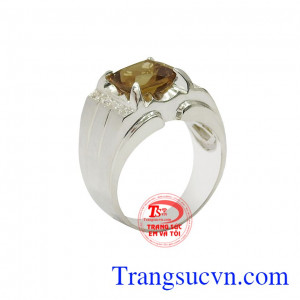 Nhẫn bạc thạch anh vàng thời thượng