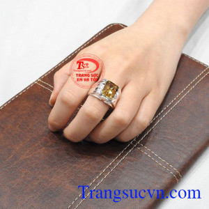 Nhẫn bạc thạch anh vàng tài lộc