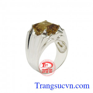 Nhẫn bạc thạch anh vàng tài lộc