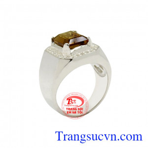 Nhẫn bạc thạch anh vàng thiên nhiên