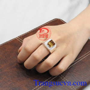 Nhẫn bạc thạch anh vàng thiên nhiên