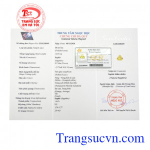 Sản phẩm có giấy kiểm định đá quý. Saphir vàng ép vỉ an nhiên