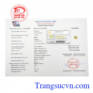 Saphir vàng ép vỉ đại cát có giấy kiểm định đá quý.