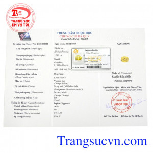 Saphir vàng ép vỉ đẹp có giấy kiểm định đá quý uy tín, giao hàng toàn quốc.